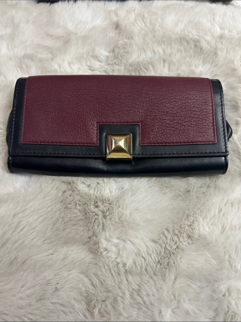 Furla Cortina wallet/clutch burgundy and black leather with patent leather